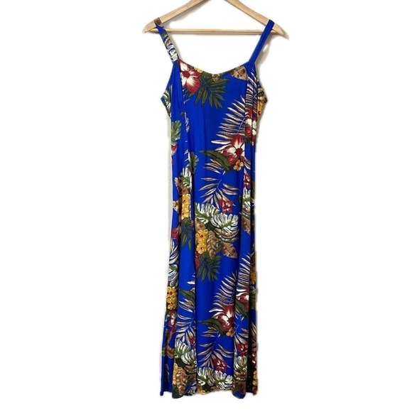 Serendipity Maui 100% Natural Rayon Tropical Maxi Dress Side Slits Luau Size M - Picture 1 of 12